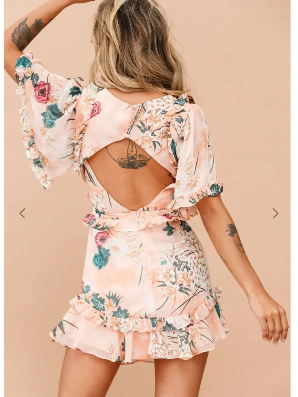 NWT Peach Floral Ruffle Wrap Dress - Picture 2 of 11